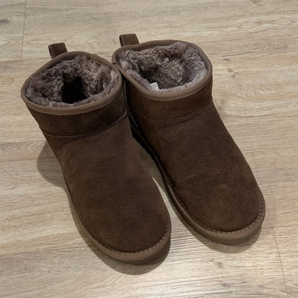 Brown Suede Ankle Boots with Fur Lining